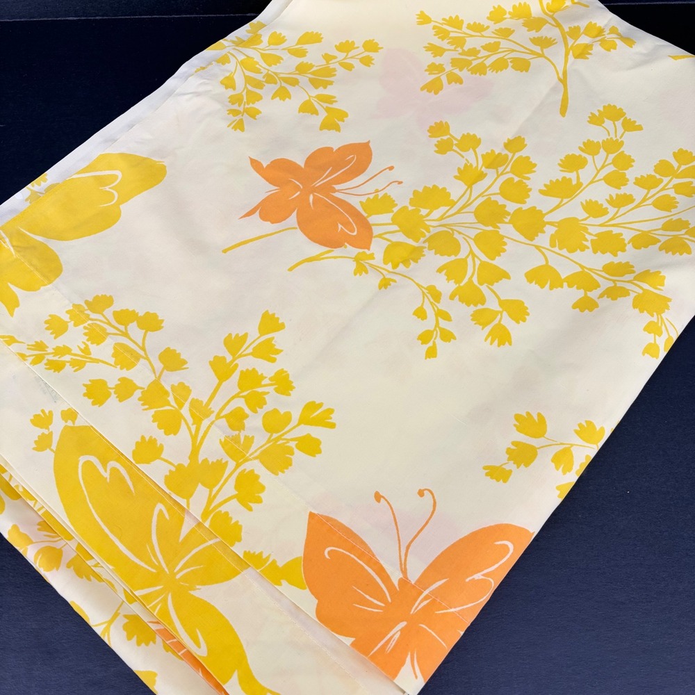 Springmaid Flat Sheet Vintage Butterfly Floral Yellow Orange Wondercale Twin